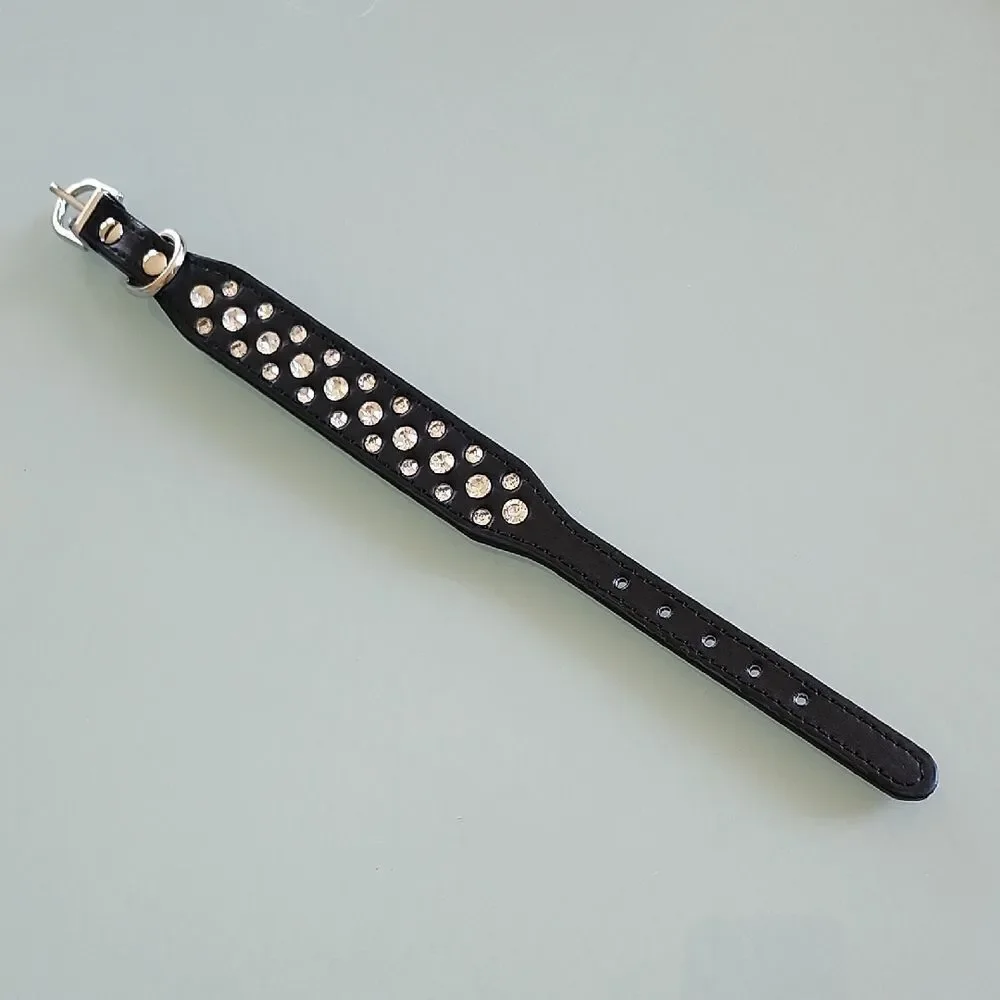 NWT‎ Black Faux Leather Dog Collar With Rhinestones